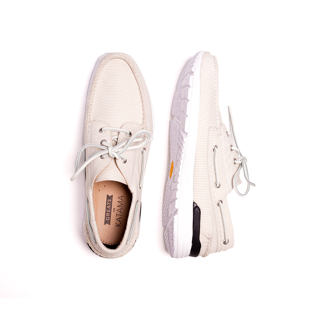 GREATS FOR KATAMA WINWARD BOAT SHOE- TAN/WHITE STRIPE