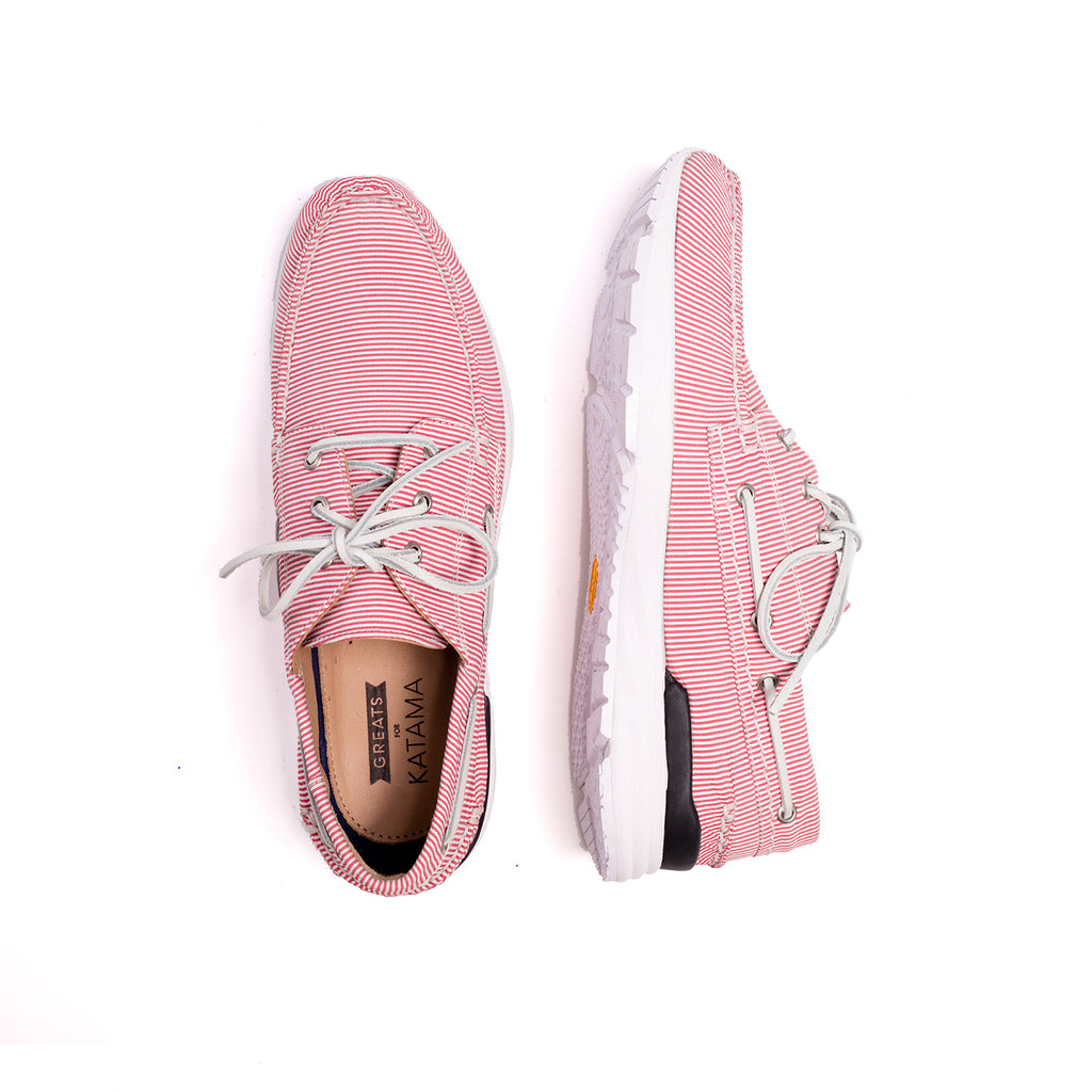 GREATS FOR KATAMA WINWARD BOAT SHOE- RED/WHITE STRIPE